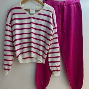 Pink and White Striped Pantsuit